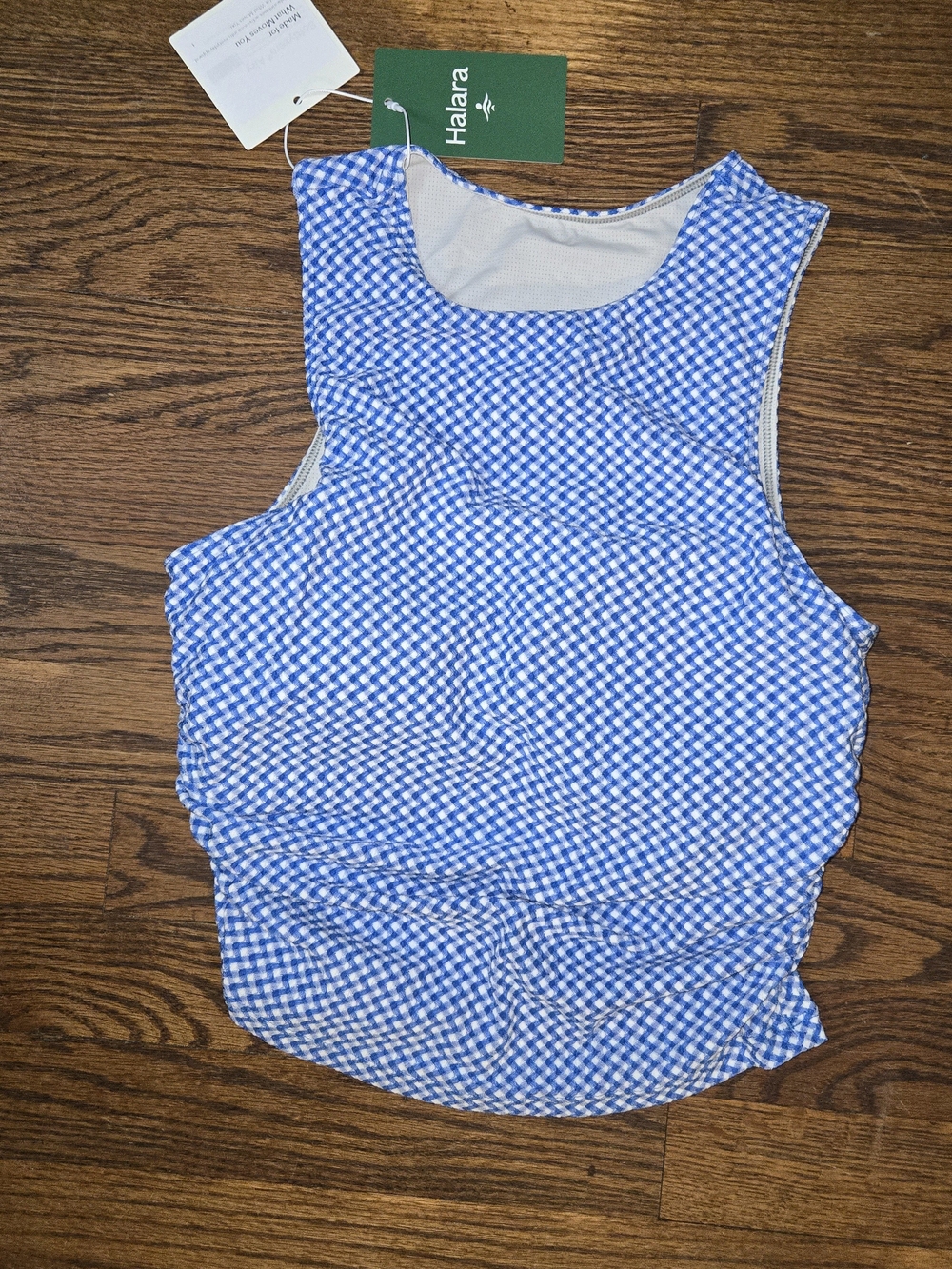 HALARA Blue Gingham Scoop Neck Performance Tank